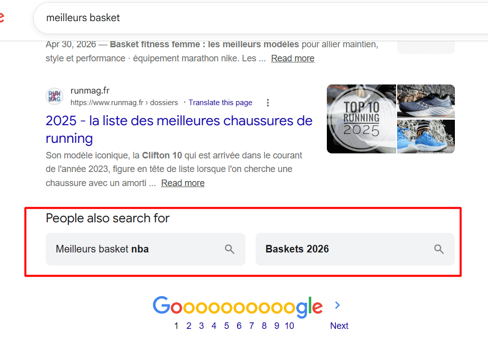 La liste des sous-questions