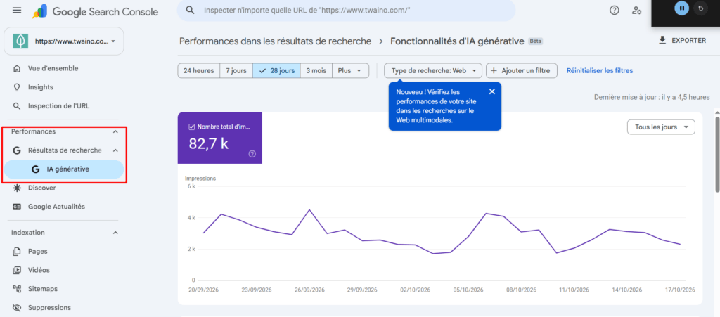 Le rapport IA générative de la Search Console