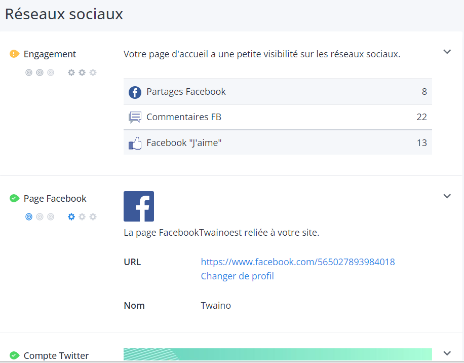 Differentes plateformes sociales Page Facebook WooRank
