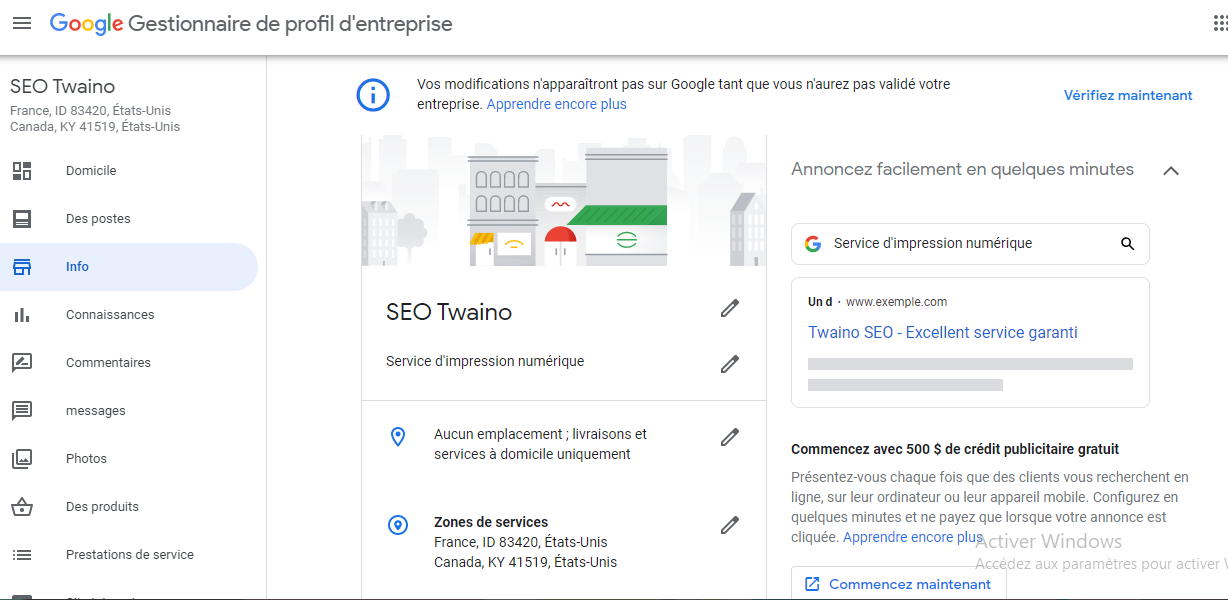  Tableau de bord GBP Google Business profil