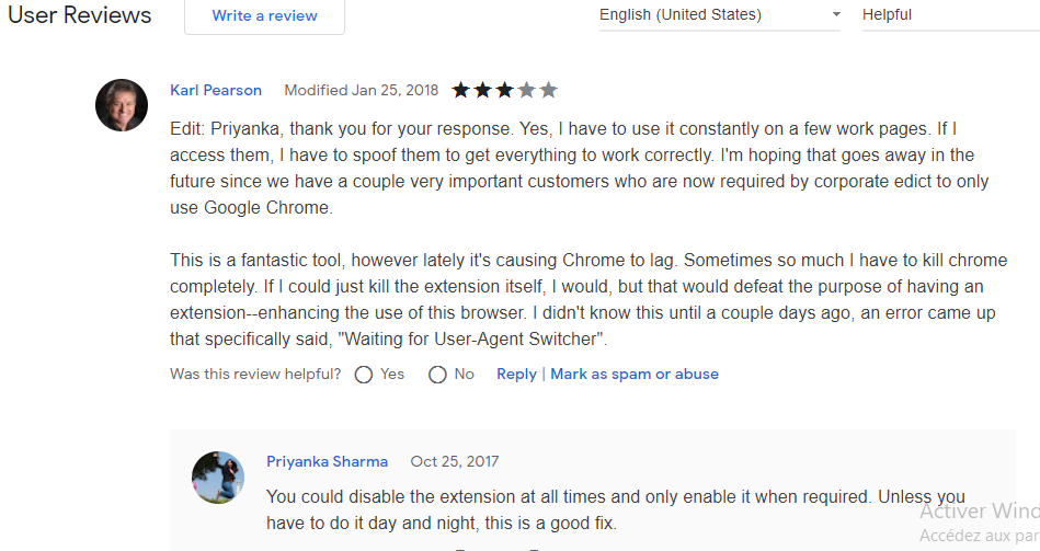 Commentaires des utilisateurs User Agent Switcher