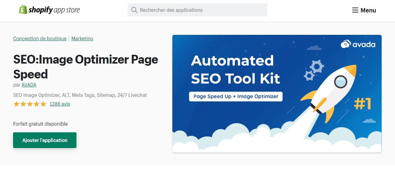 Site Shopify bouton ajouter l application
