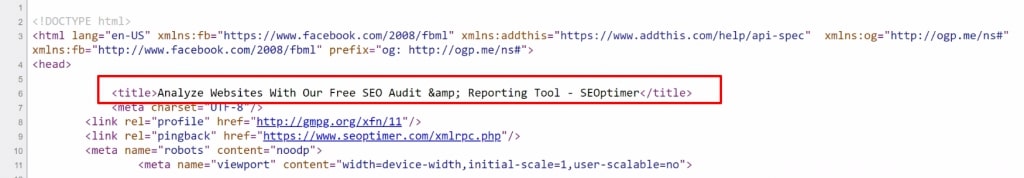 Balise title sous forme de code View Rendered Source