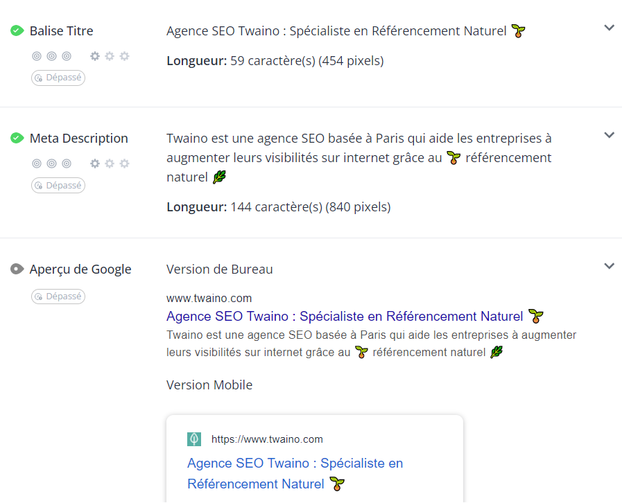 Les indications de WooRank