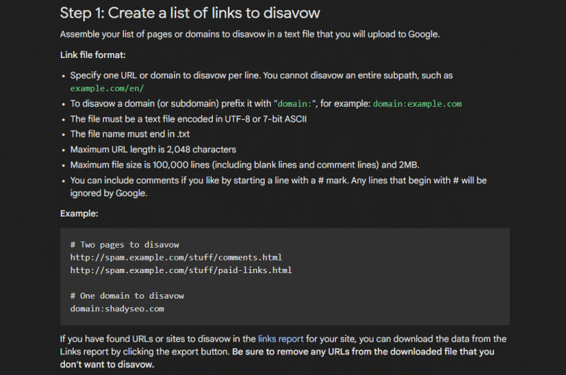 Disavow links