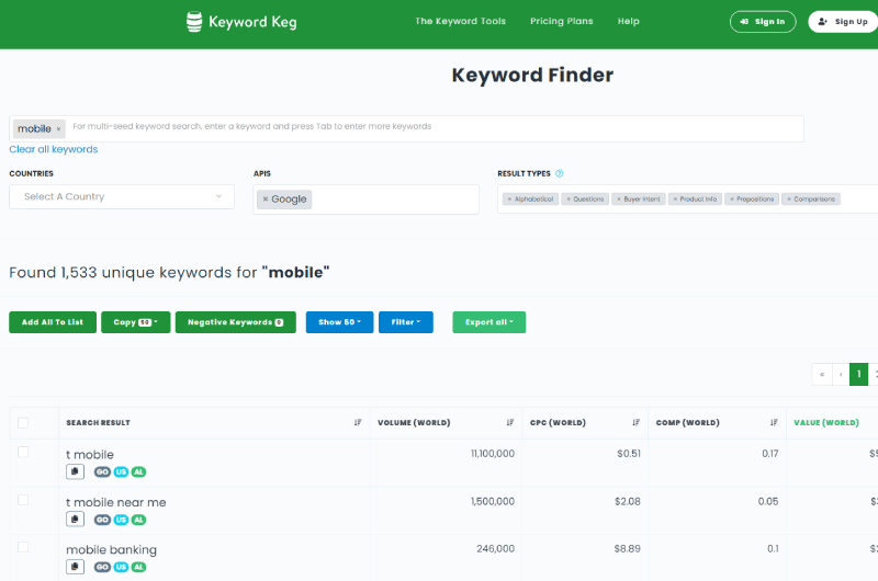 Find keywords