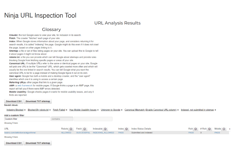Ninja URL Inspection Tool