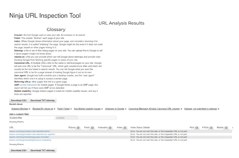 Ninja URL Inspection Tool