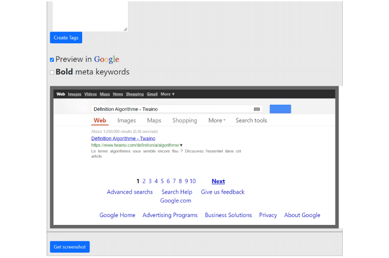 Simulador de resultados de Google