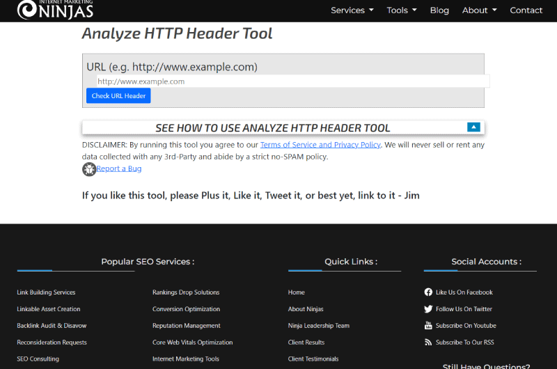 Analyze HTTP Header Tool