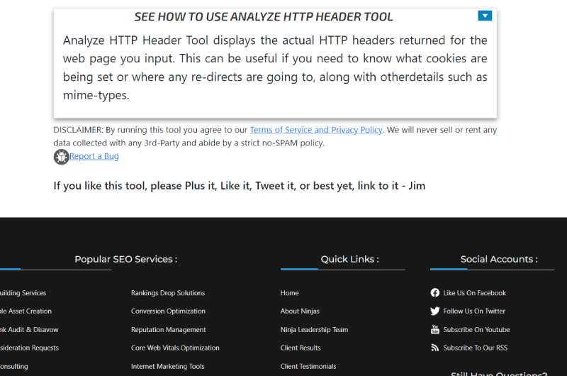 Analyze HTTP Header Tool