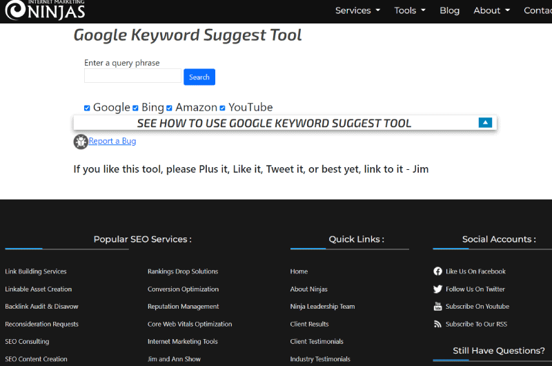 Suggestion de mot-clé Google, Bing, Amazon, YouTube