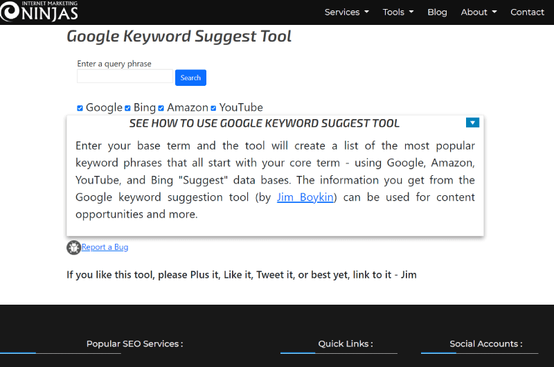 Suggestion de mot-clé Google, Bing, Amazon, YouTube