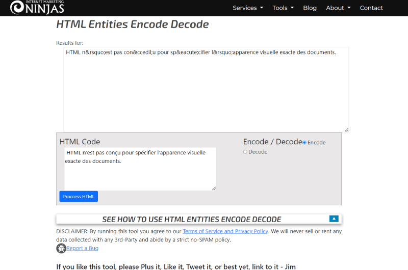 Décoder et encoder les caractères spéciaux HTML