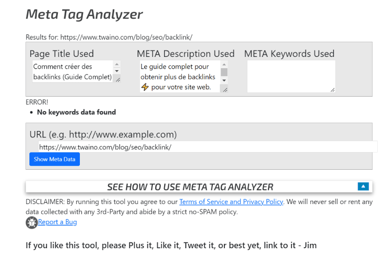 Meta Tag Analyzer