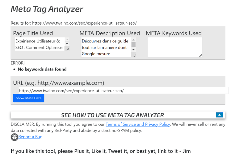 Meta Tag Analyzer