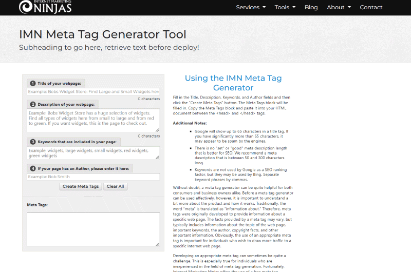 IMN Meta Tag Generator Tool
