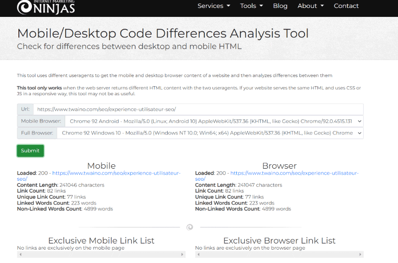 Mobile / Desktop Code Differences Analysis Tool