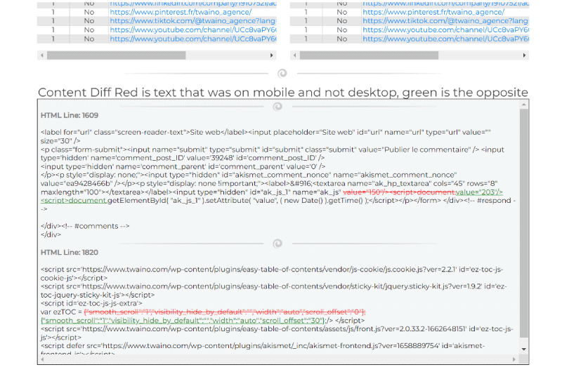 Mobile / Desktop Code Differences Analysis Tool