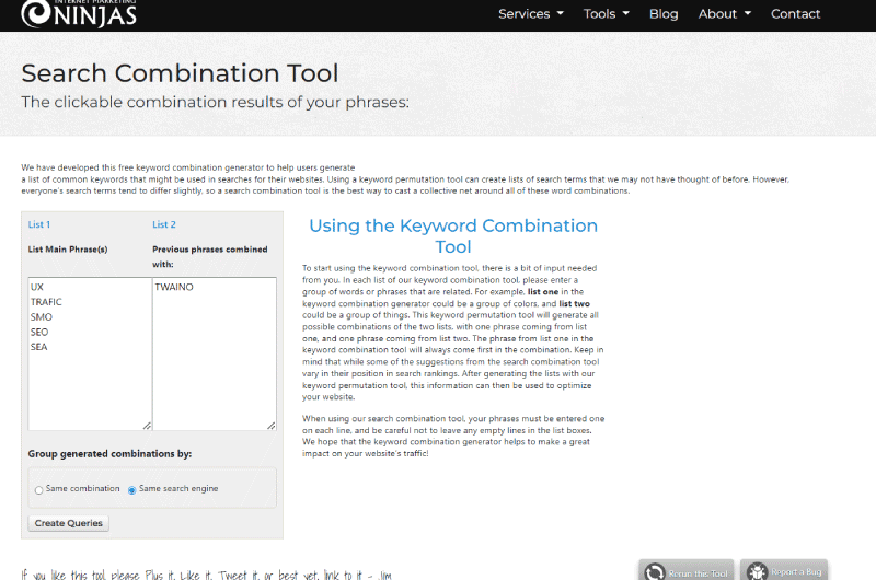 Search Combination Tool