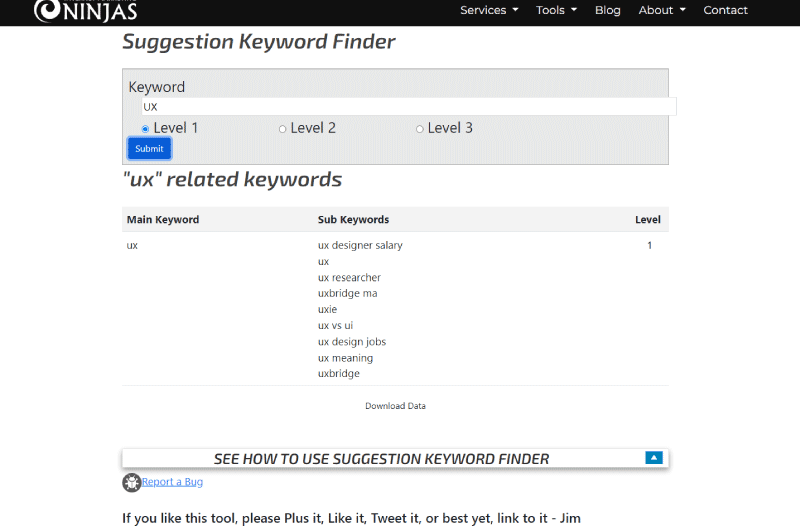 Suggestion Keyword Finder