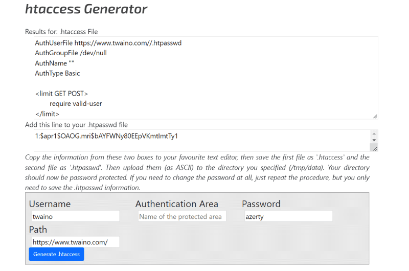 Générateur htaccess