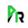 Logo stylisé avec triangle vert et lettre R noire