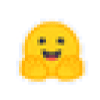 Mascotte jaune souriante avec pixels yeux et bouche