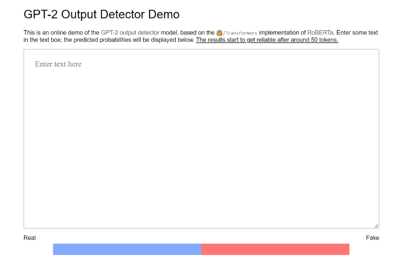 Detector de texto gerado GPT2 AI 