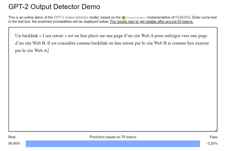 Detector de texto gerado GPT2 AI 