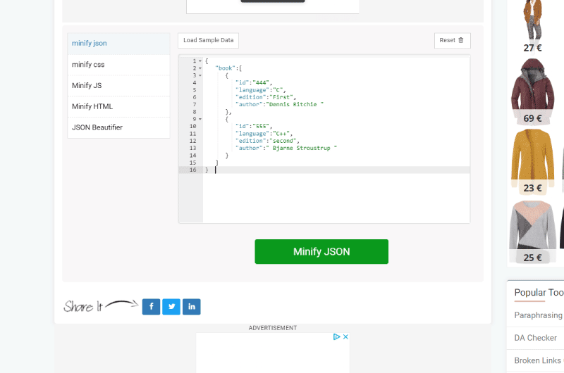 JSON MINIMIZAR 