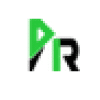 Logo stylisé vert et noir avec lettres PR entrecroisées