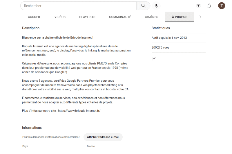 YouTube Channel | Brioude Internet