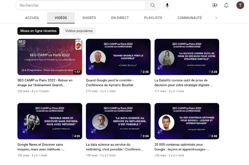 Chaîne YouTube | l’association SEO CAMP