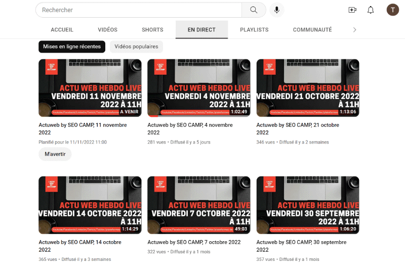 Chaîne YouTube | l’association SEO CAMP