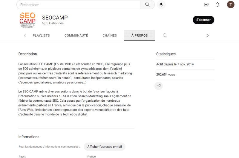Chaîne YouTube | l’association SEO CAMP