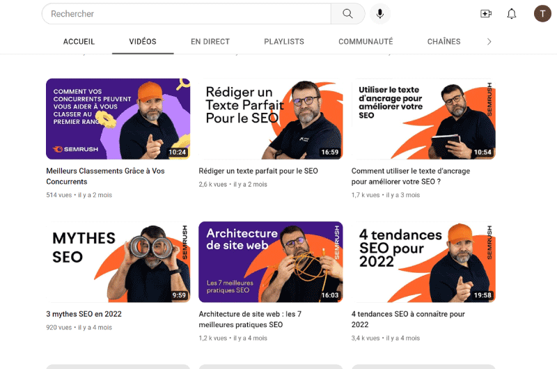 Canal de YouTube | SemRush Francia
