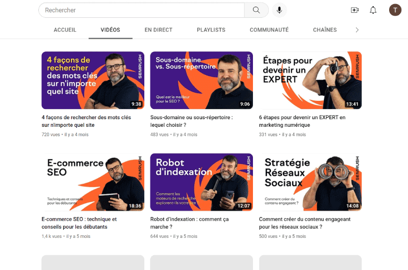 Canal de YouTube | SemRush Francia