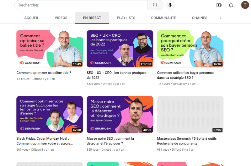 Canal de YouTube | SemRush Francia