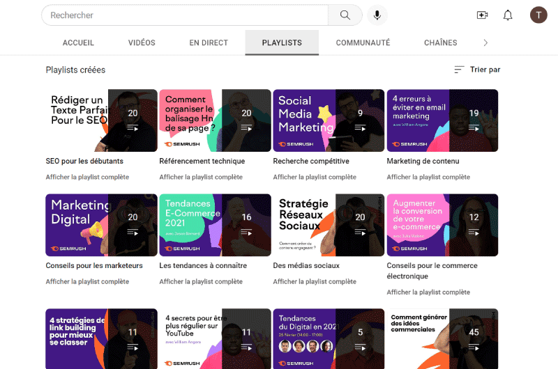 Canal de YouTube | SemRush Francia