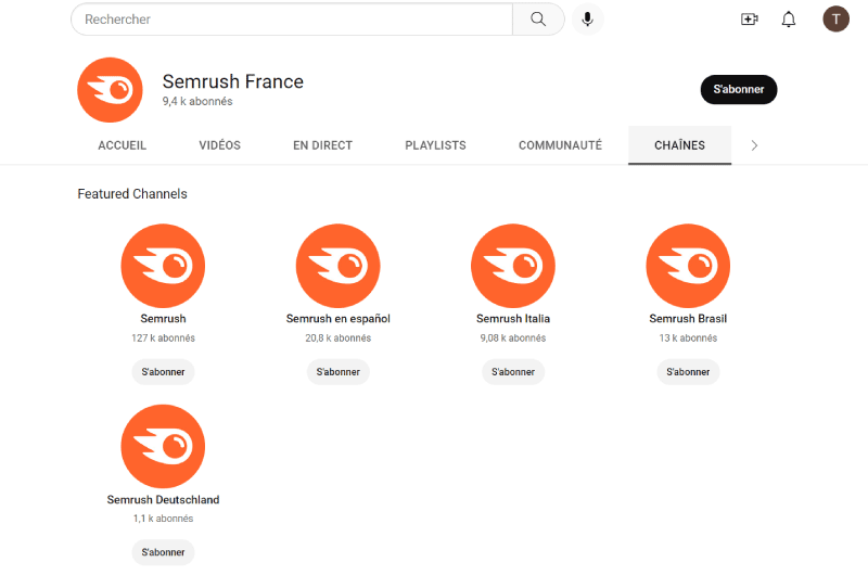 Canal de YouTube | SemRush Francia