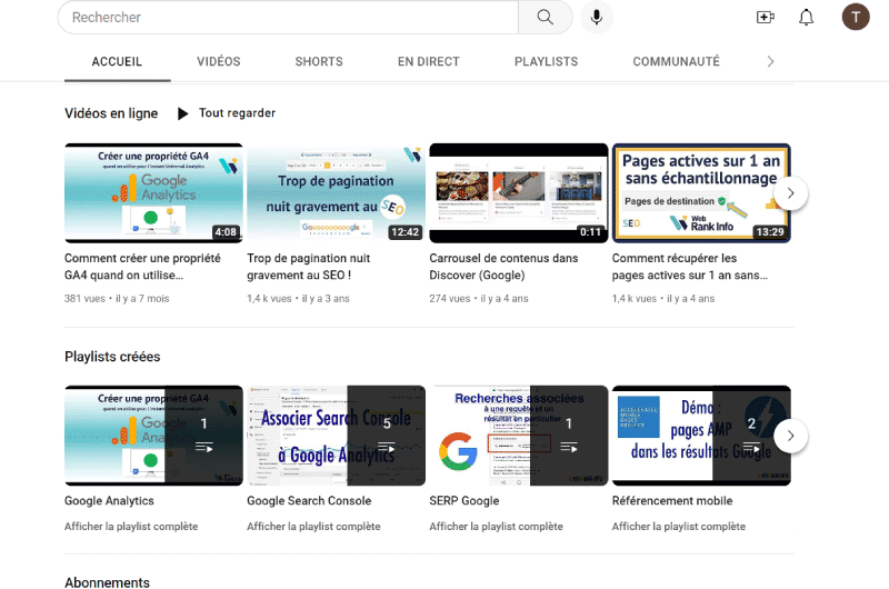 Canali YouTube | WebrankInfo