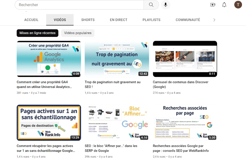 Canali YouTube | WebrankInfo