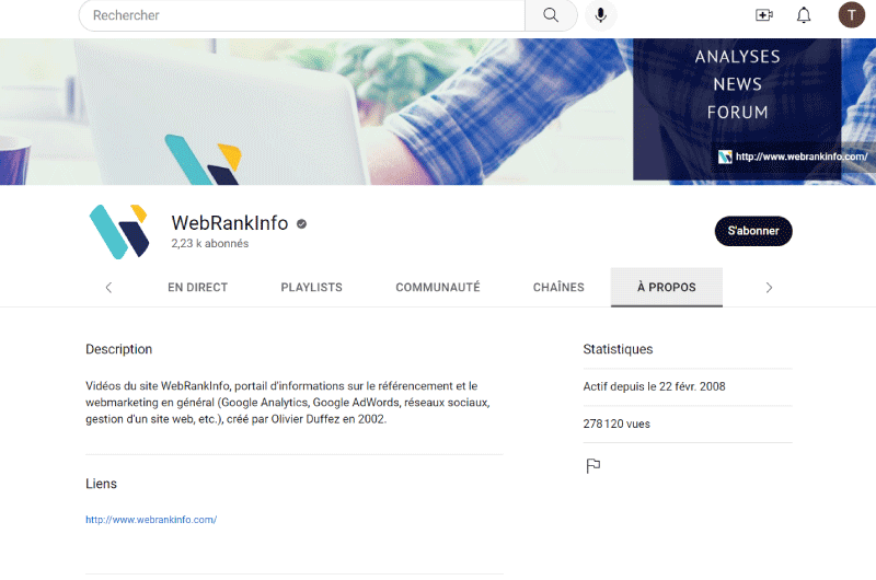 YouTube channel | WebrankInfo