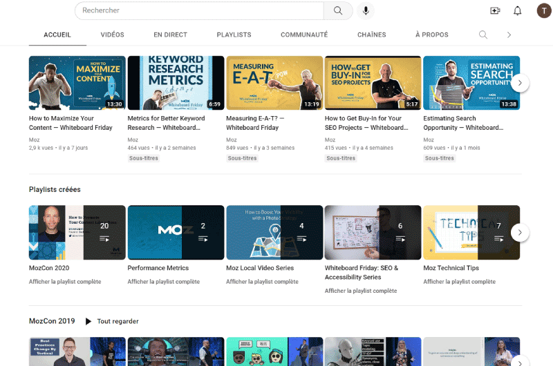 Canal Youtube | Moz