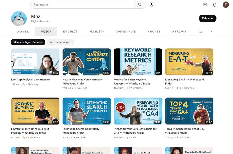 Canal Youtube | Moz