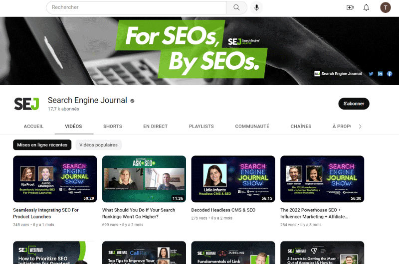 Canale YouTube | Search Engine Journal