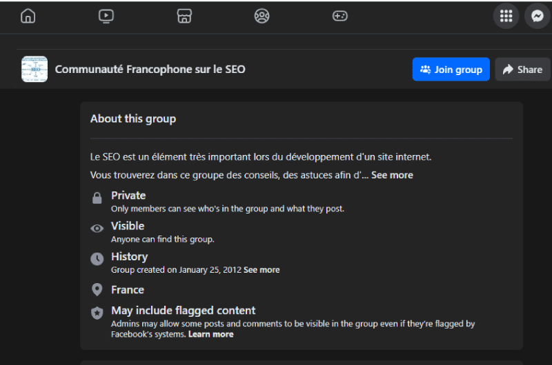 Gruppo Facebook | Communauté Francophone sur le SEO