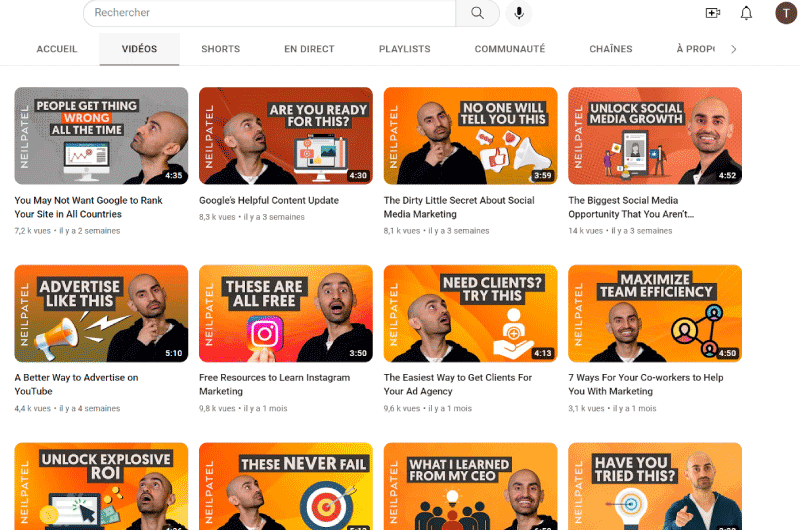 Chaînes Youtube | Neil Patel