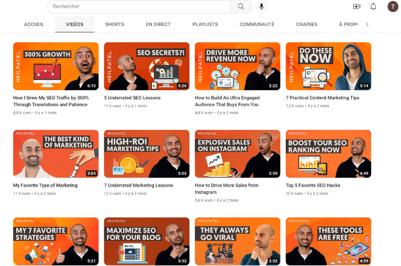 Chaînes Youtube | Neil Patel